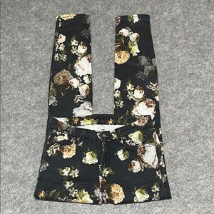 7 For All Mankind Black Floral Button Skinny Jeans